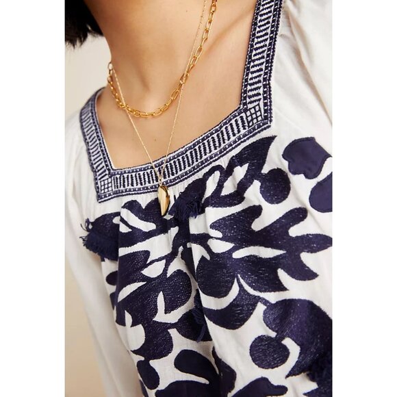 Anthropologie Maeve Liyah Embroidered Linen Blend Peasant Blouse Size 2 - Picture 4 of 13